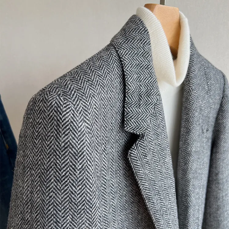 Damen Lockere Wollmix-Blazer im Fischgrät-Tweed mit Kontrast-Ellenbogenpatches Drune