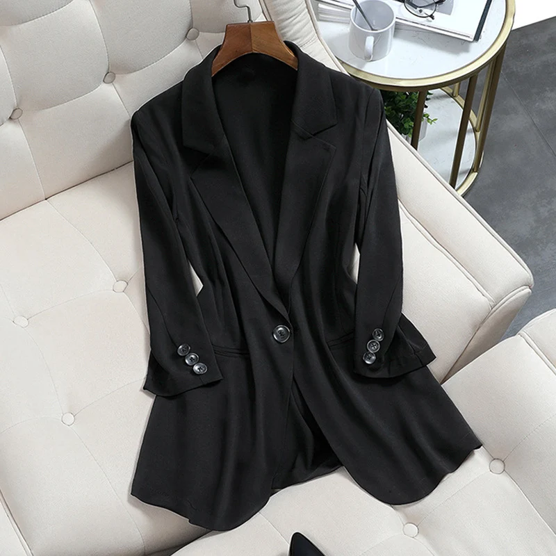 Damen Leichter taillierter Longblazer mit fallendem Saum und Paspeltaschen Drune