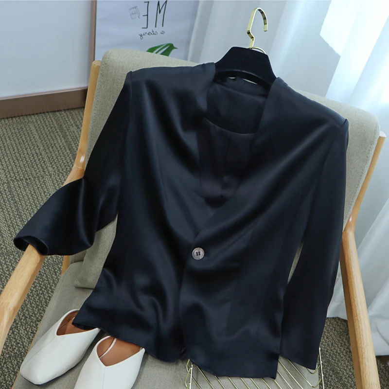 Damen Leichter taillierter Ein‑Knopf‑Blazer aus fließender Satin‑Optik Drune