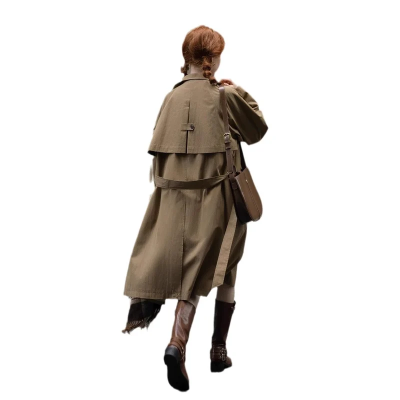 Damen Leichter Oversize-Trenchcoat mit hohem Stehkragen, verstellbaren Manschetten & Bindegürtel Drune