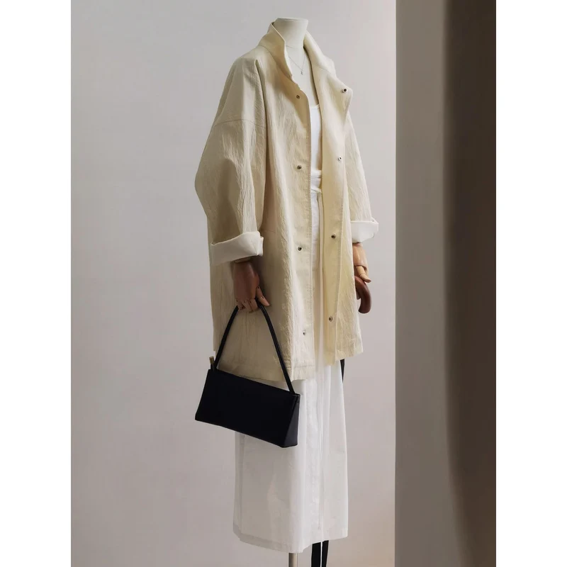 Damen leichter Oversize-Mantel mit Stehkragen und Druckknopfverschluss Drune