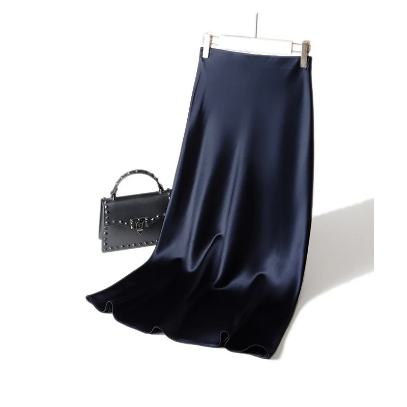 Damen Langer Satin-Maxirock im Bias-Cut mit taillenhoher Passform und fließender A‑Linie Drune