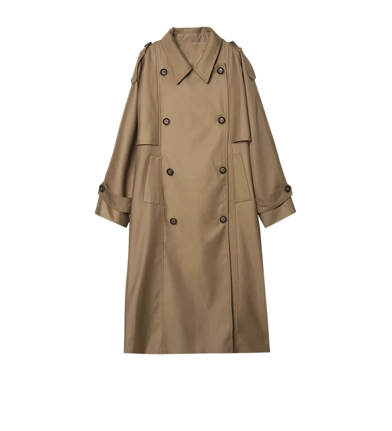 Damen Langer Oversize-Trenchcoat in veganer Lederoptik mit Bindegürtel und breitem Revers Drune