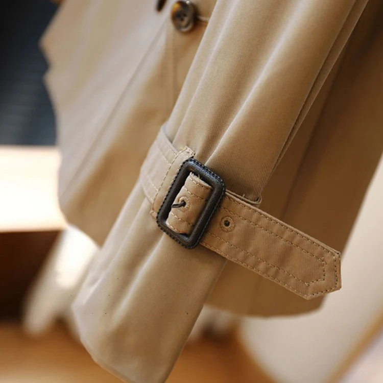 Damen Kurztrenchcoat mit Taillengürtel und Schulterklappen Drune
