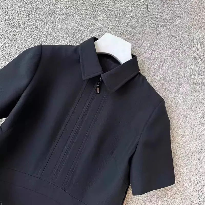 Damen Kurzärmeliges Hemdkleid mit verdecktem Zwei-Wege-Reißverschluss und taillierter Schnittführung Drune