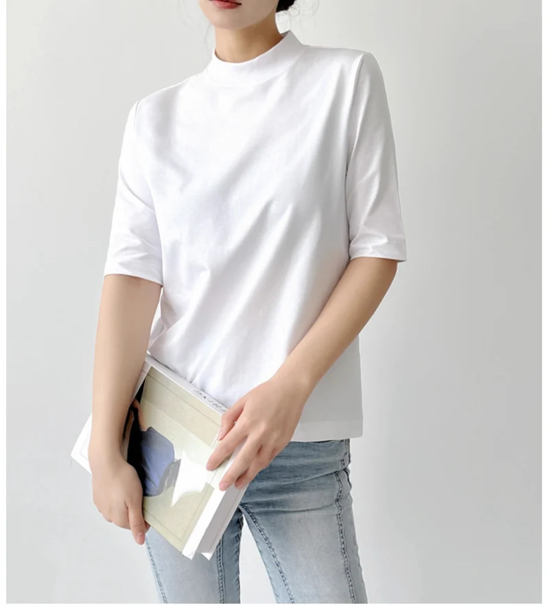 Damen Kurzarm-Top mit Stehkragen und leichter Boxy-Silhouette Drune