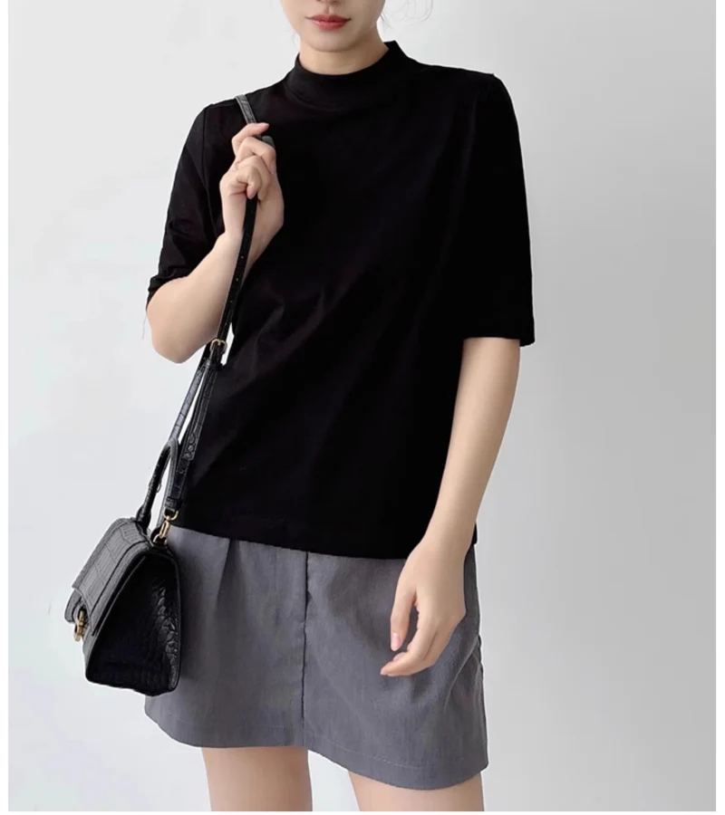 Damen Kurzarm-Top mit Stehkragen und leichter Boxy-Silhouette Drune