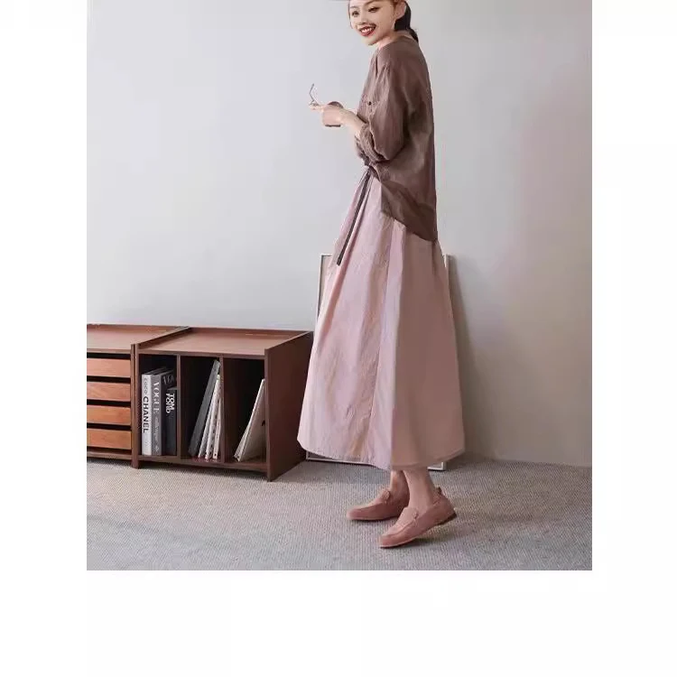 Damen Knöchellanger Glockenrock mit hohem Bund und seitlichen Eingrifftaschen Drune