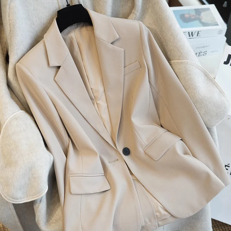 Damen Klassischer taillierter Ein-Knopf-Blazer aus feinem Wollmix Drune