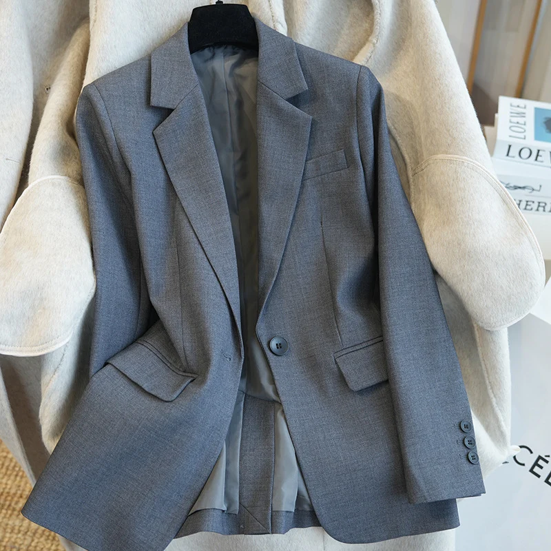 Damen Klassischer taillierter Ein-Knopf-Blazer aus feinem Wollmix Drune
