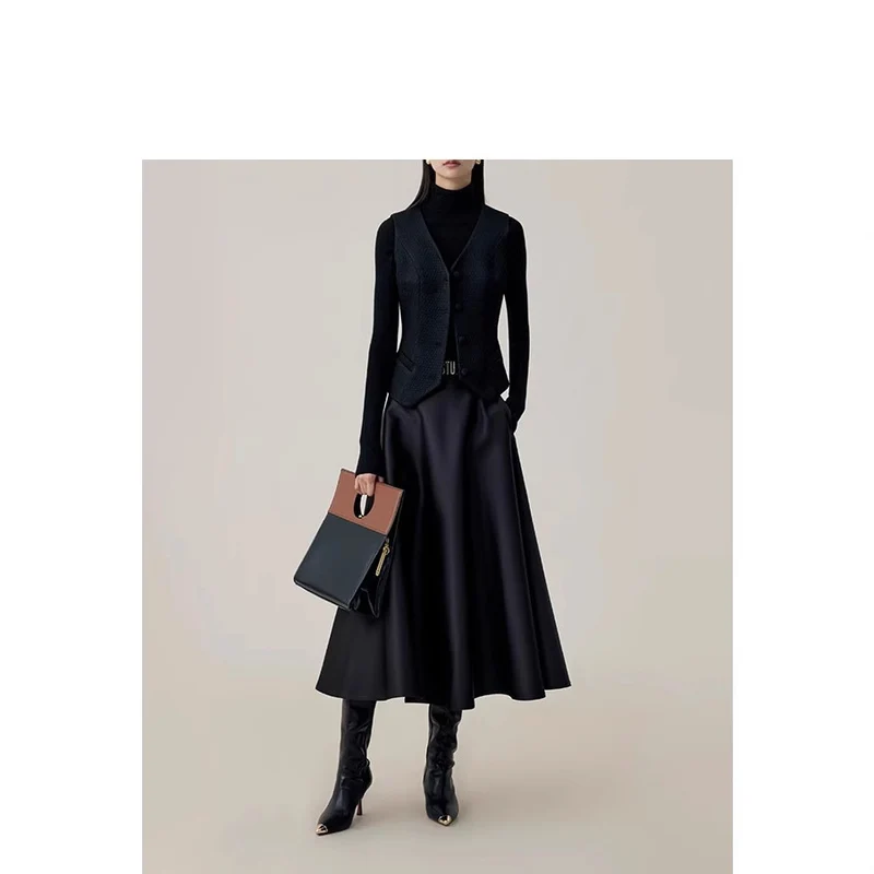 Damen Hochtaillierter Midi-Tellerrock mit weitem Fall Drune