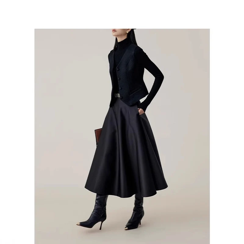 Damen Hochtaillierter Midi-Tellerrock mit weitem Fall Drune