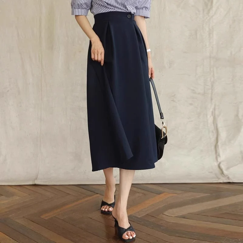 Damen Hochtaillierter A‑Linien‑Midirock mit ausgestelltem Volumen und Bunddetail Drune