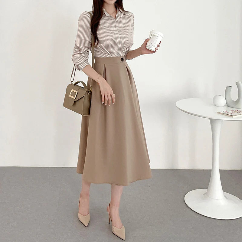 Damen Hochtaillierter A‑Linien‑Midirock mit ausgestelltem Volumen und Bunddetail Drune
