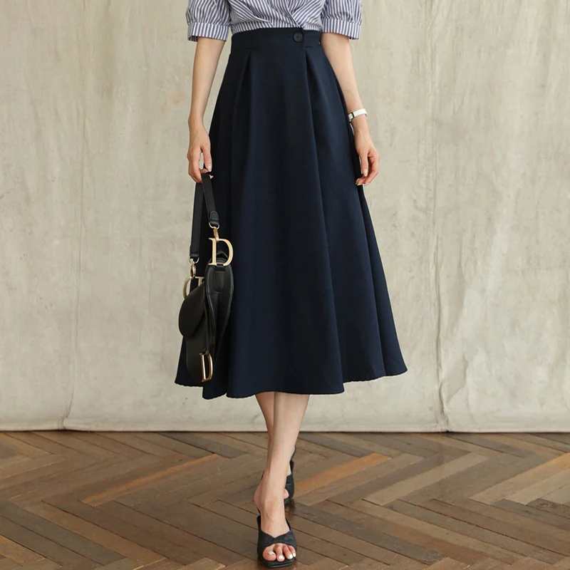 Damen Hochtaillierter A‑Linien‑Midirock mit ausgestelltem Volumen und Bunddetail Drune