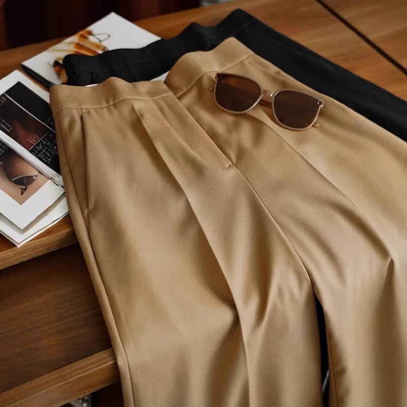 Damen Hochtaillierte weite Stoffhose mit Bügelfalte und Eingrifftaschen Drune