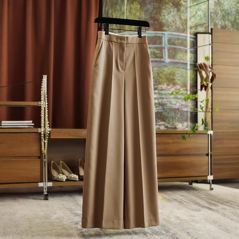 Damen Hochtaillierte weite Stoffhose mit Bügelfalte und Eingrifftaschen Drune