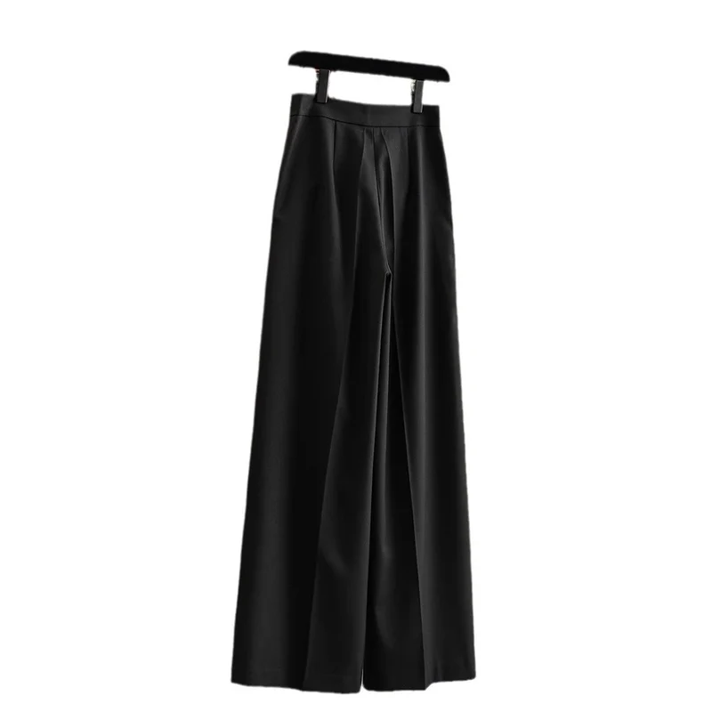 Damen Hochtaillierte weite Stoffhose mit Bügelfalte und Eingrifftaschen Drune