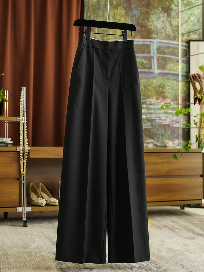 Damen Hochtaillierte weite Stoffhose mit Bügelfalte und Eingrifftaschen Drune