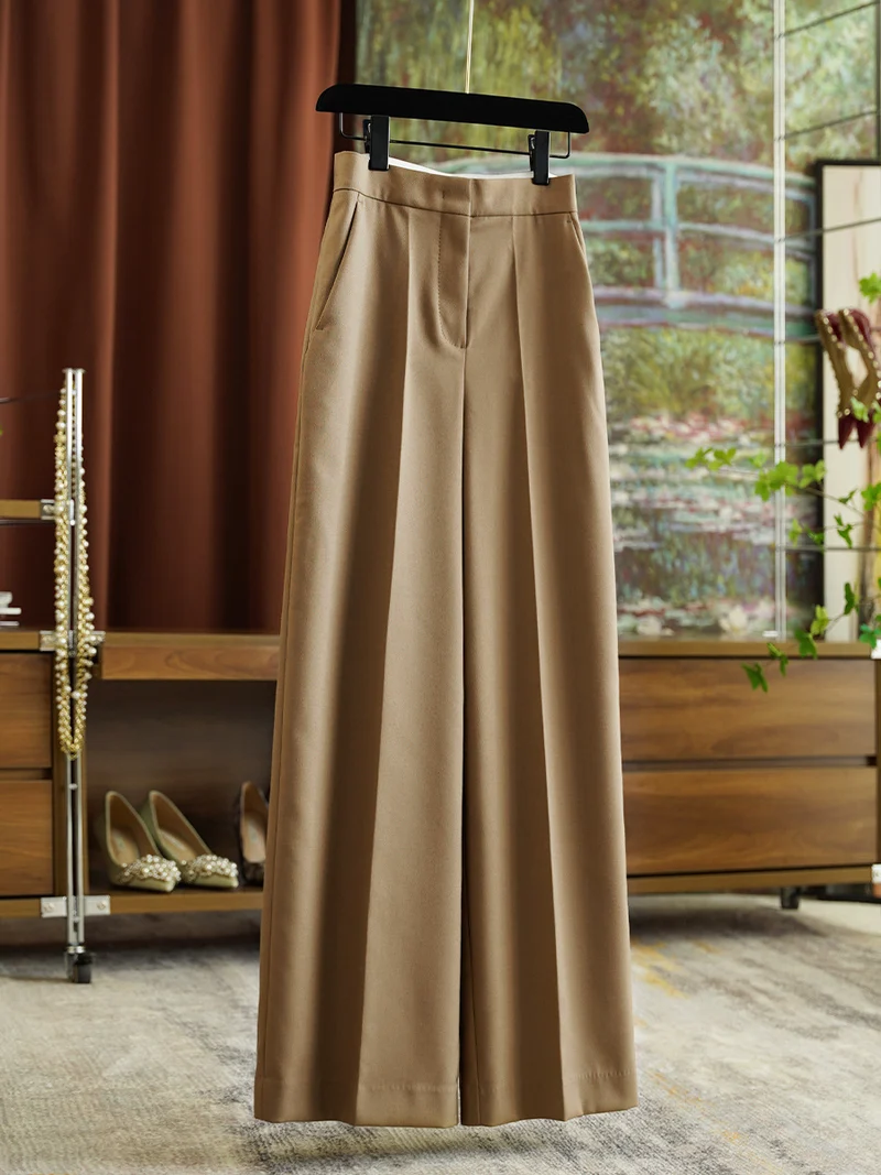 Damen Hochtaillierte weite Stoffhose mit Bügelfalte und Eingrifftaschen Drune
