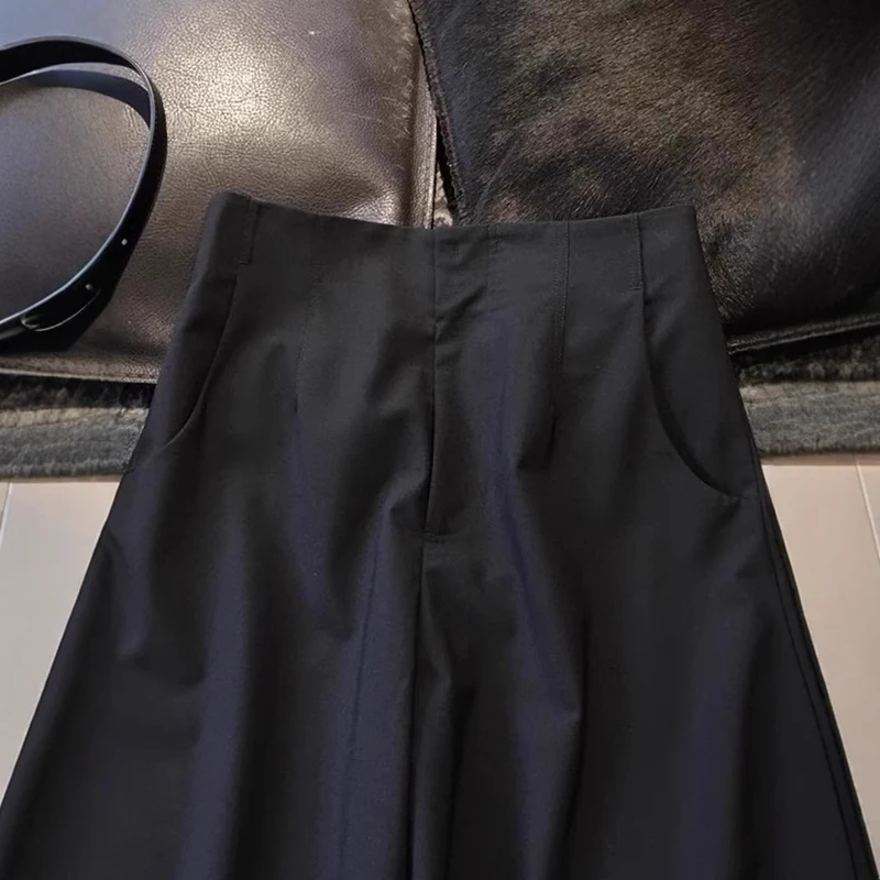 Damen Hochtaillierte weite Palazzo-Culotte mit Bügelfalte und Eingrifftaschen Drune