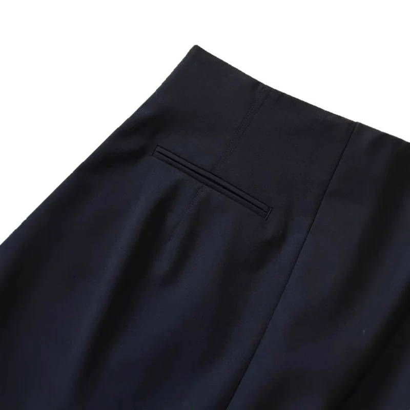 Damen Hochtaillierte weite Palazzo-Culotte mit Bügelfalte und Eingrifftaschen Drune