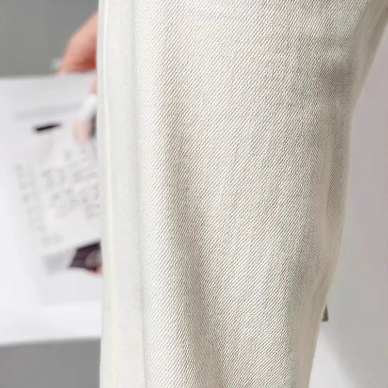 Damen Hochtaillierte weite Jeanshose im Palazzo‑Schnitt mit sichtbarer Doppelknopfleiste Drune