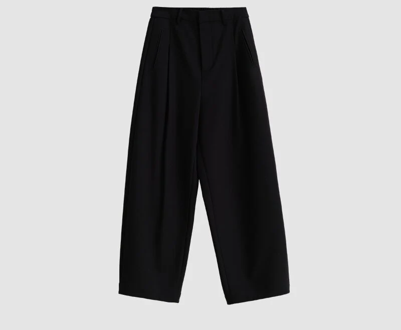 Damen Hochtaillierte weite Bundfaltenhose im Palazzo-Stil mit verdeckten Eingrifftaschen Drune
