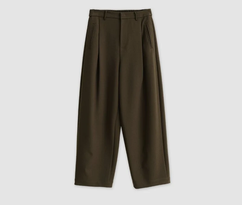 Damen Hochtaillierte weite Bundfaltenhose im Palazzo-Stil mit verdeckten Eingrifftaschen Drune