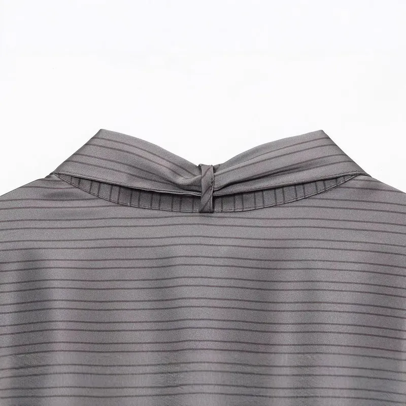 Damen Oversize Seidenähnliche Bluse mit Schluppe und Brusttaschen Drune