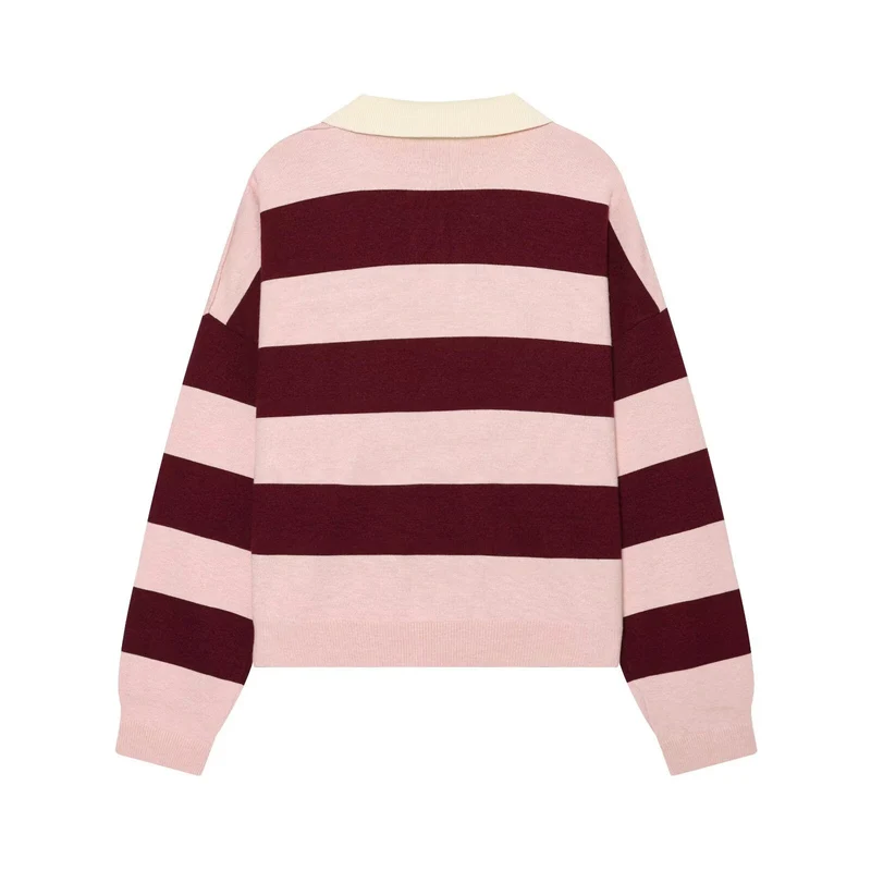 Damen Oversize Rugby-Pullover mit Polokragen und breiten Blockstreifen Drune