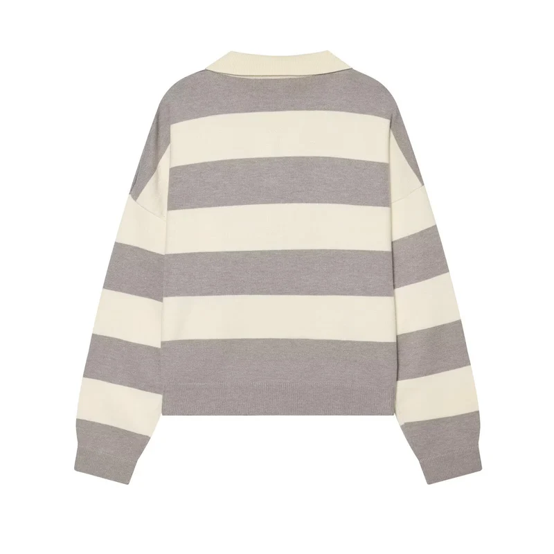 Damen Oversize Rugby-Pullover mit Polokragen und breiten Blockstreifen Drune
