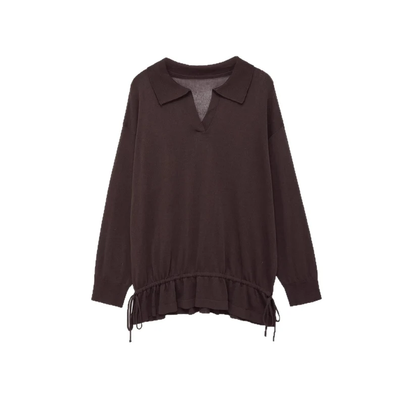 Damen Oversize‑Pullover mit Polokragen, V‑Ausschnitt und Tunnelzugsaum Drune
