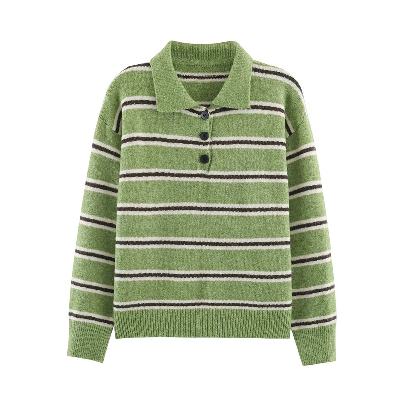 Damen Oversize-Pullover mit Polokragen und Bretonstreifen Drune