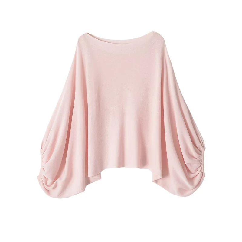 Damen Oversize-Poncho mit Fledermausärmeln und gerafftem Saum Drune