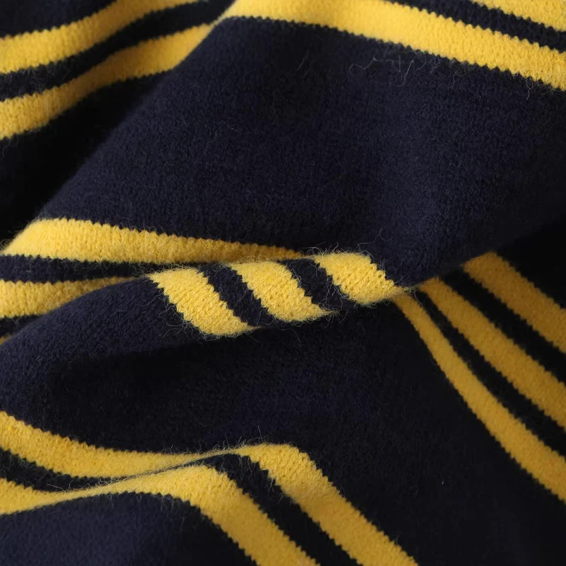 Damen Oversize Polokragen-Strickpullover mit mehrfarbigen Streifen und Rippbündchen Drune
