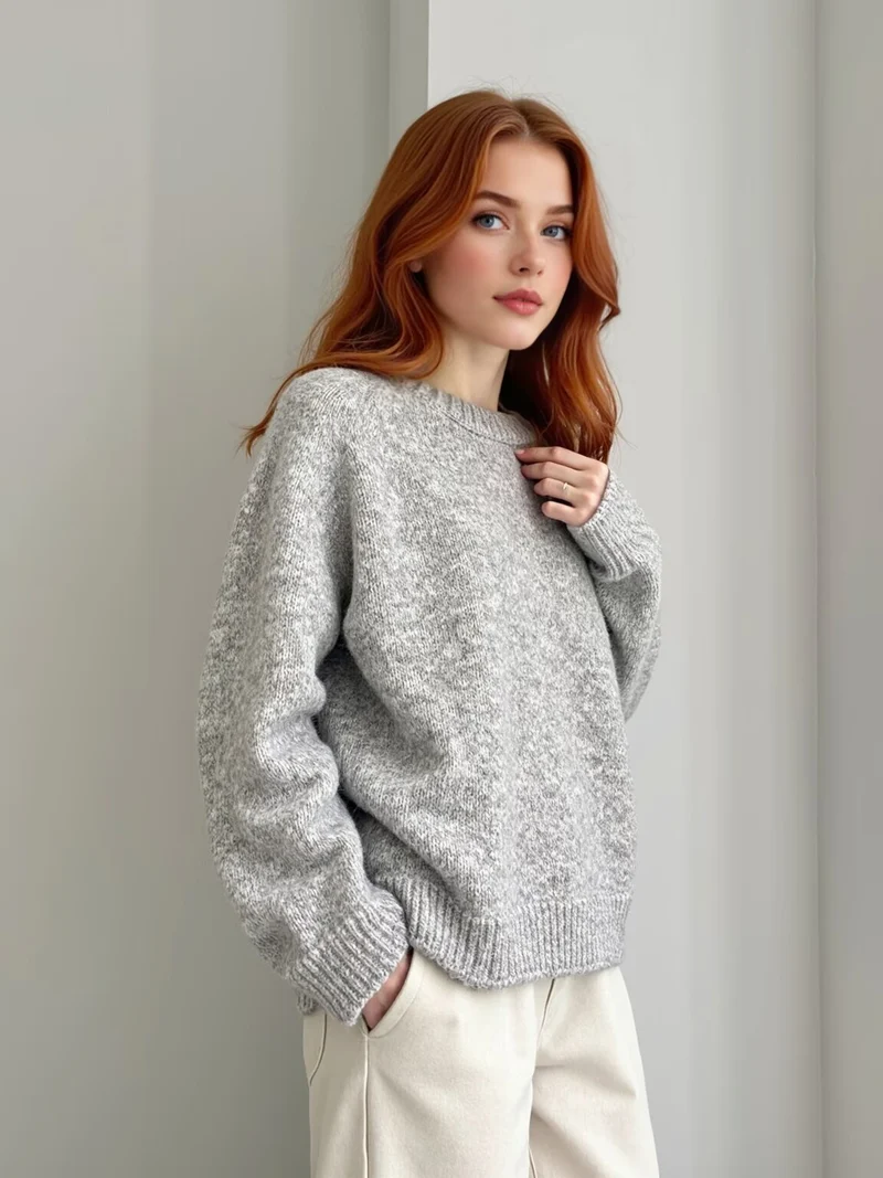 Damen Oversize Mohair‑Optik Pullover mit Rundhalsausschnitt und Raglanärmeln Drune