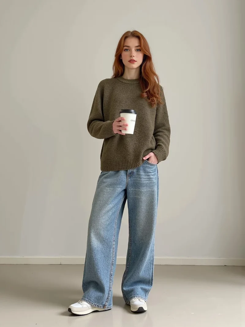 Damen Oversize Mohair‑Optik Pullover mit Rundhalsausschnitt und Raglanärmeln Drune
