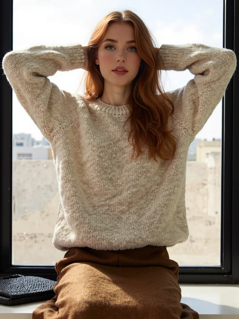 Damen Oversize Mohair‑Optik Pullover mit Rundhalsausschnitt und Raglanärmeln Drune