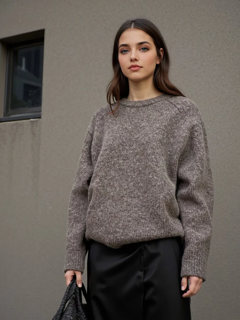 Damen Oversize Mohair‑Optik Pullover mit Rundhalsausschnitt und Raglanärmeln Drune