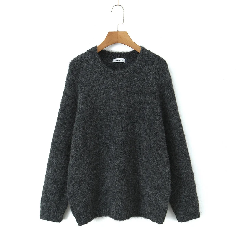 Damen Oversize Mohair‑Optik Pullover mit Rundhalsausschnitt und Raglanärmeln Drune