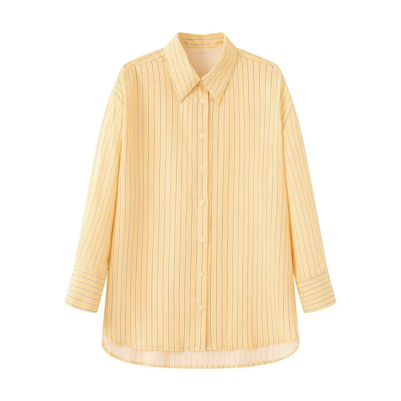 Damen Oversize-Longbluse mit Nadelstreifen, Hemdkragen und abgerundetem Saum Drune