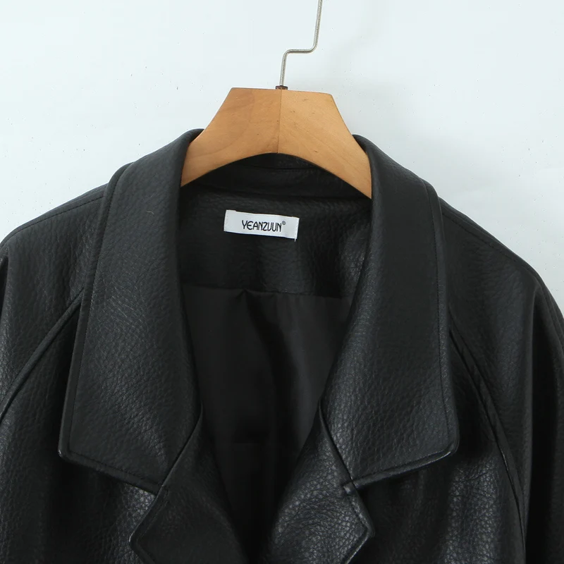 Damen Oversize Lederoptik-Mantel mit strukturierter Oberfläche und weitem Revers Drune