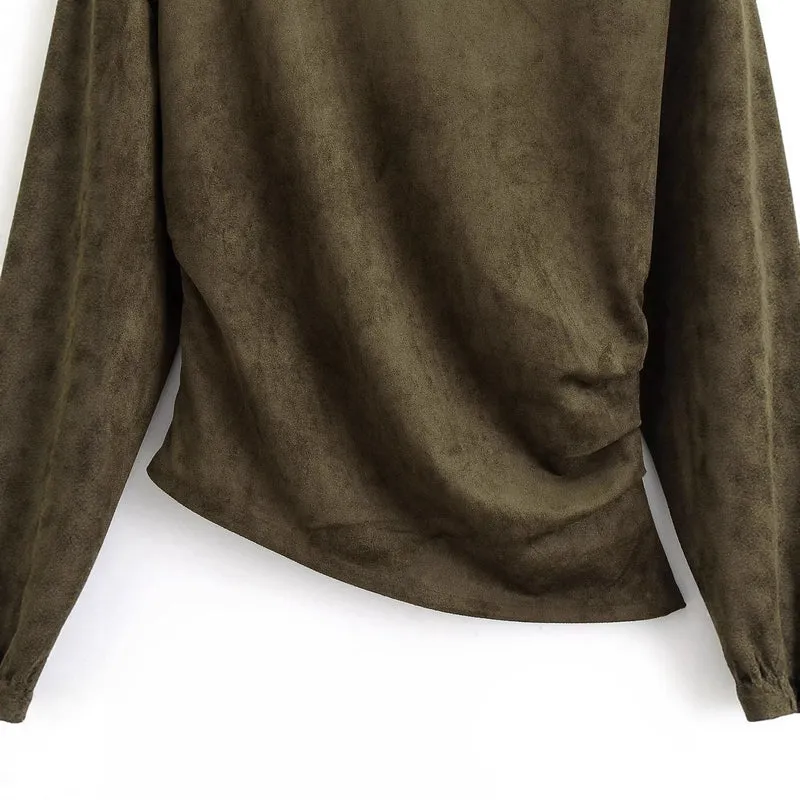 Damen Oversize-Langarmshirt aus Veloursoptik mit asymmetrischem Saum Drune