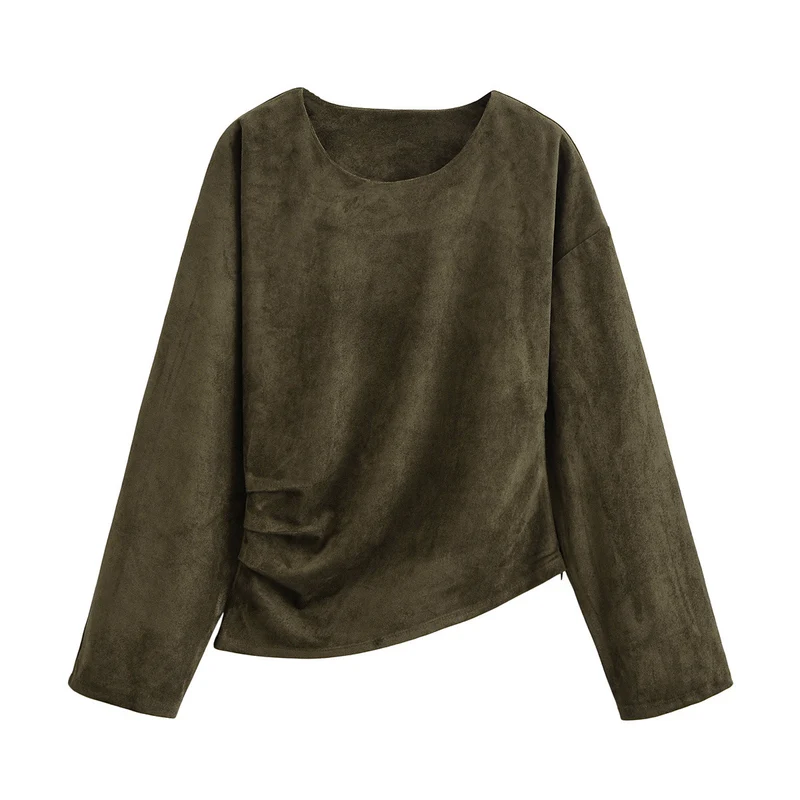 Damen Oversize-Langarmshirt aus Veloursoptik mit asymmetrischem Saum Drune