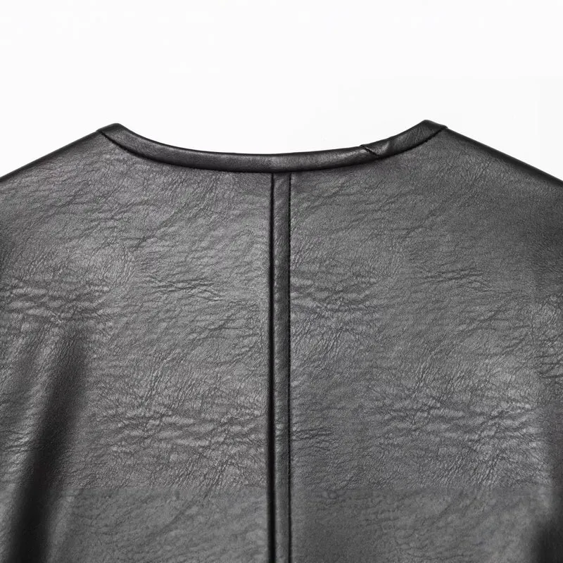 Damen Oversize Kunstlederjacke mit kinesi‑inspirierten Kordelverschlüssen Drune