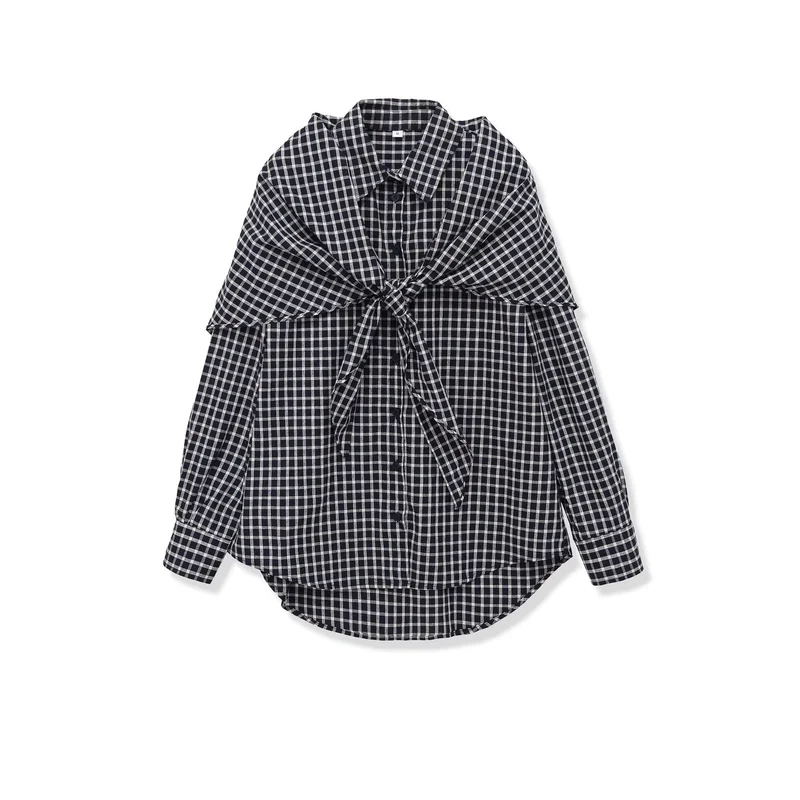 Damen Oversize kariertes Hemd mit abgerundetem Saum Drune