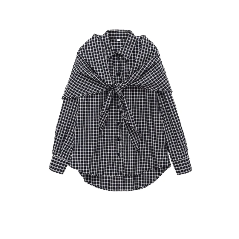 Damen Oversize kariertes Hemd mit abgerundetem Saum Drune
