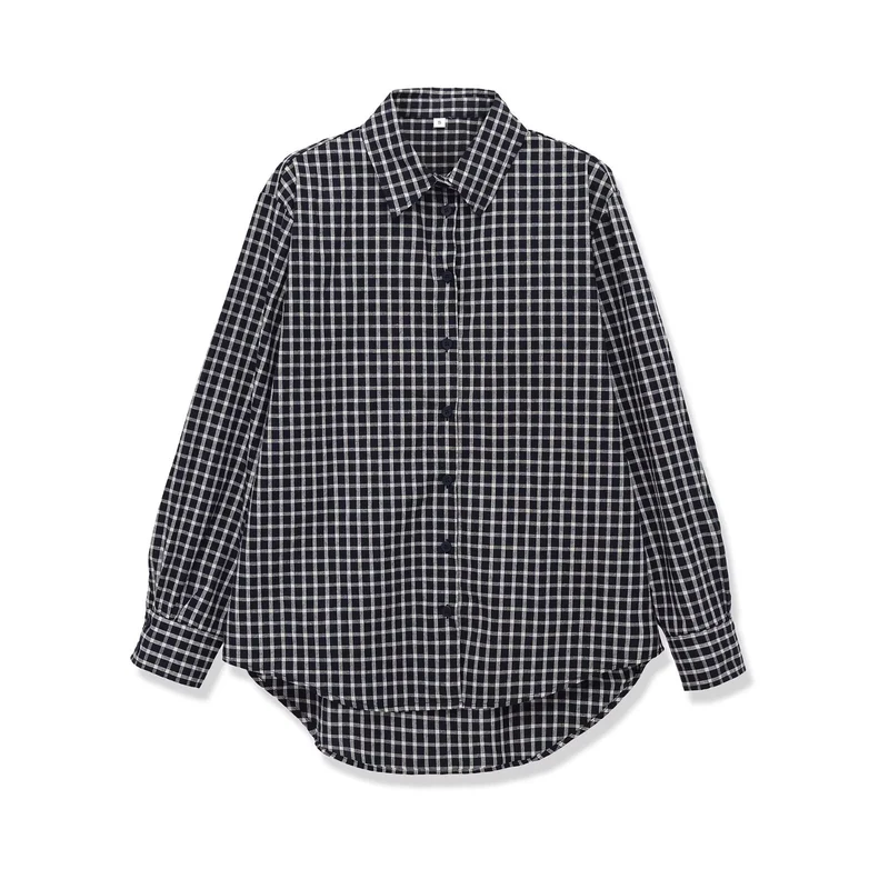 Damen Oversize kariertes Hemd mit abgerundetem Saum Drune