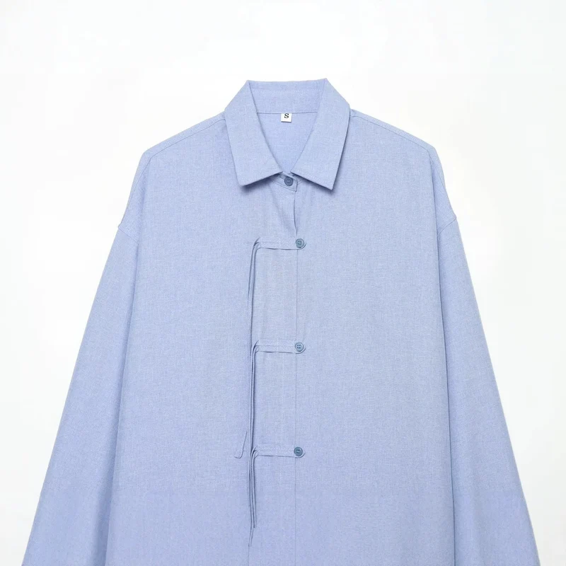 Damen Oversize-Hemdjacke mit Tunnelzug, Zierknotenverschluss und Hemdkragen Drune